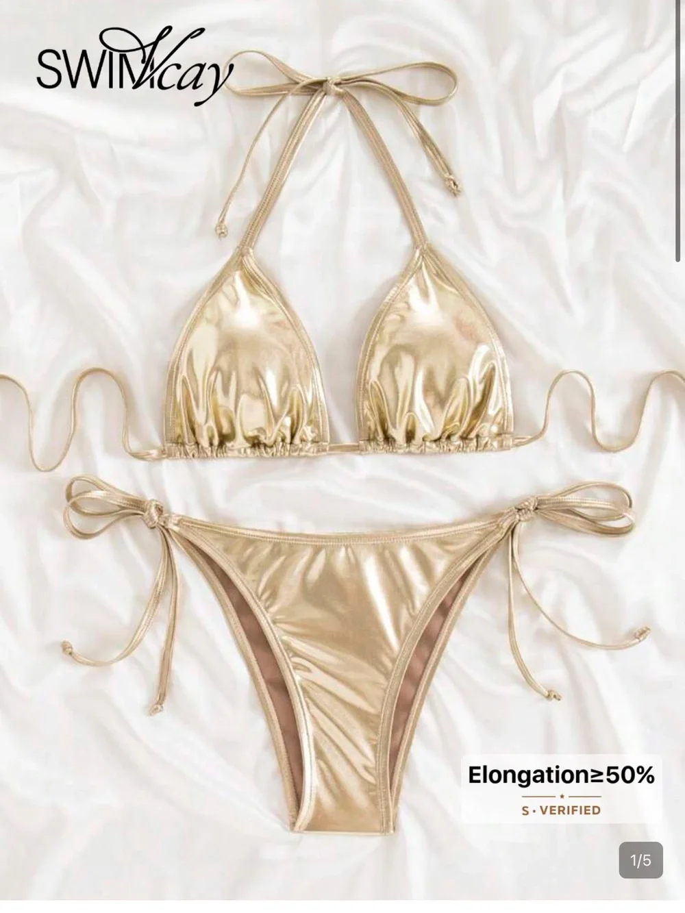 Gold Metallic String Bikini Set - Picture 1 of 1